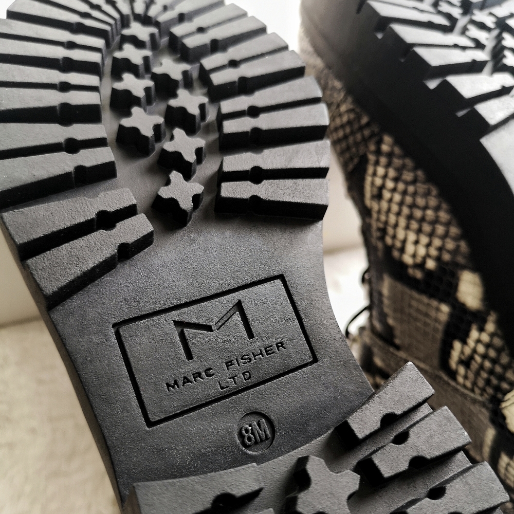 Marc Fisher Lug Kini Leather Snakeskin Combat Boot - Picture 13 of 15